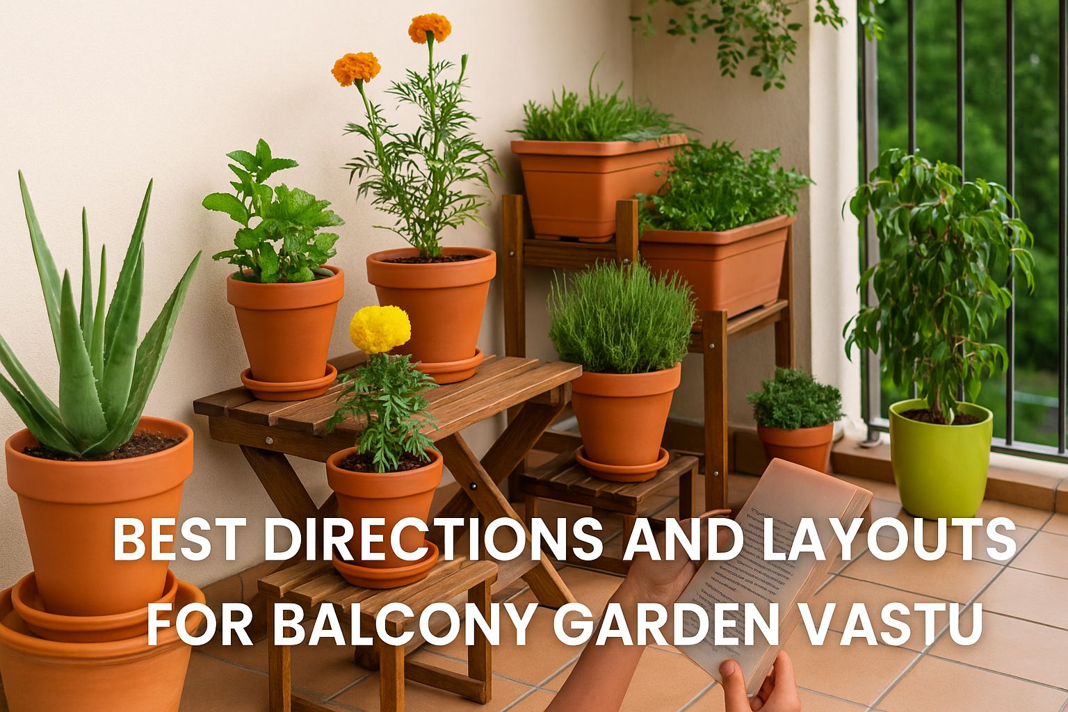 Best directions and layouts for Balcony Garden Vastu with Aloe Vera, Marigold, and Mint plants placed strategically in terracotta pots for energy flow – Urban Plant